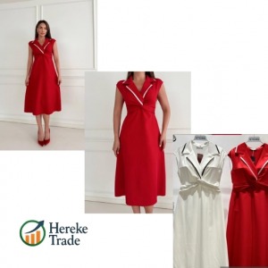 Steps Elegant Collared Midi Dress with Twist Detail