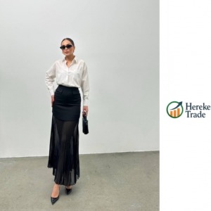 Steps Elegant Black Pleated Maxi Skirt