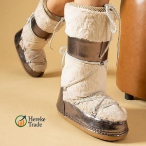 Ivory Bronze Tall Lace-Up Faux Fur Boots