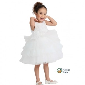 Children's White Ruffled Tulle Dress