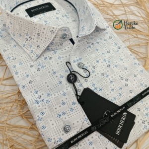 Boucheron Men's White with Grey & Blue Motif Shirt