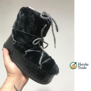 Shadow Black Lace-Up Faux Fur Boots