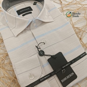 Boucheron Men's Cream with Light Blue Striped Shirt