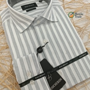Boucheron Men's White with Grey Wide Striped Shirt