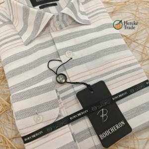 Boucheron Men's White with Grey & Orange Striped Shirt