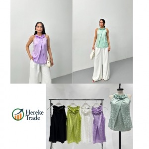 Steps Satin Halter Blouse with Floral Neck Detail