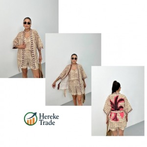 Steps Bohemian Kimono & Shorts Set with Tribal Print