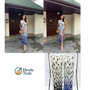 Steps Sleeveless Printed Maxi Dress with Side Slit