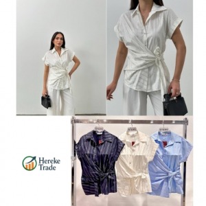 Steps Striped Wrap Shirt Blouse