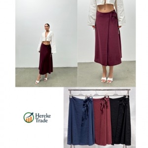 Steps High-Waist Wrap Midi Skirt with Side Tie