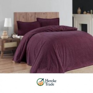 Striped Velvet Blanket & Pillow Set (Plum / Green / Grey / Blue Variants)