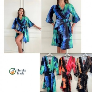 Steps Tie-Dye Wrap Mini Dress with Kimono Sleeves