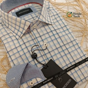 Boucheron Men's Beige & Blue Checked Shirt